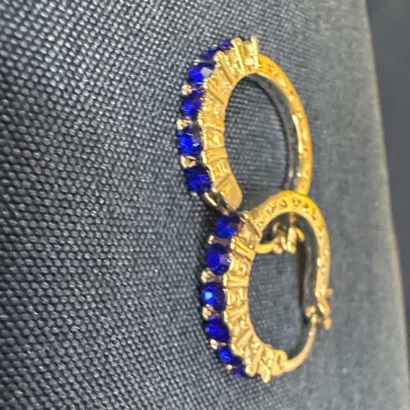 Charming Silver and Blue Hoop Earrings - Picture 2 of 4